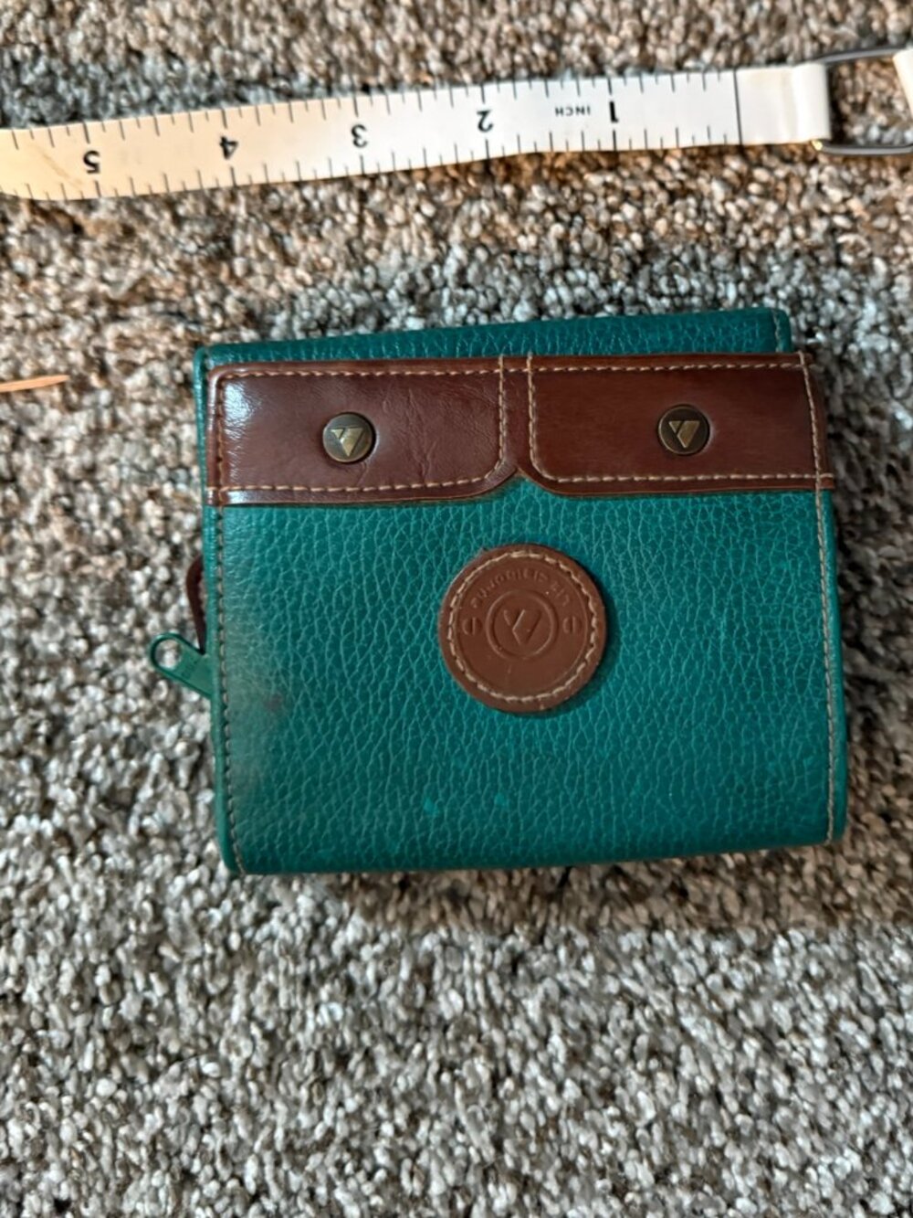 Vintage Liz Claiborne Teal Brown Leather Trifold Wallet